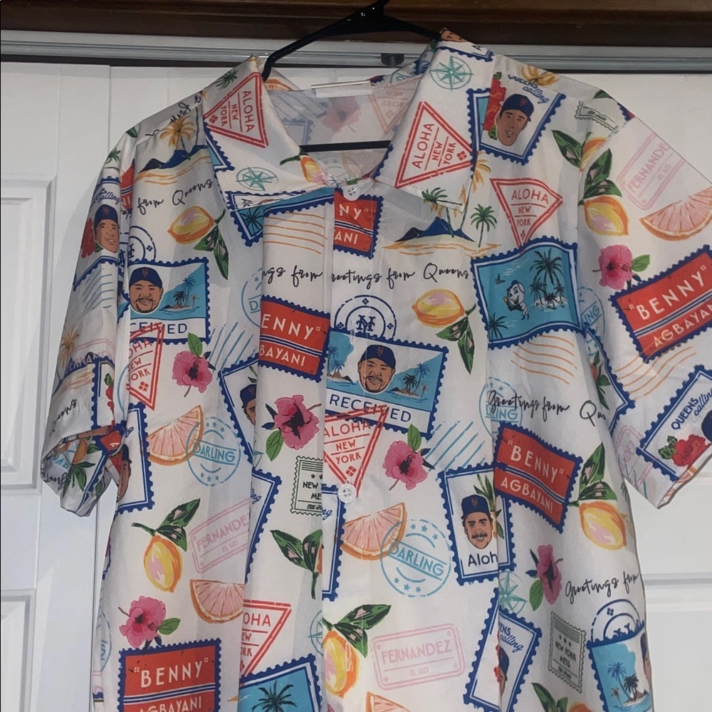 NY Mets Hawaiian Colorful Graphic Short Sleeve Shirt/ Benny Agbayani - Picture 4 of 6